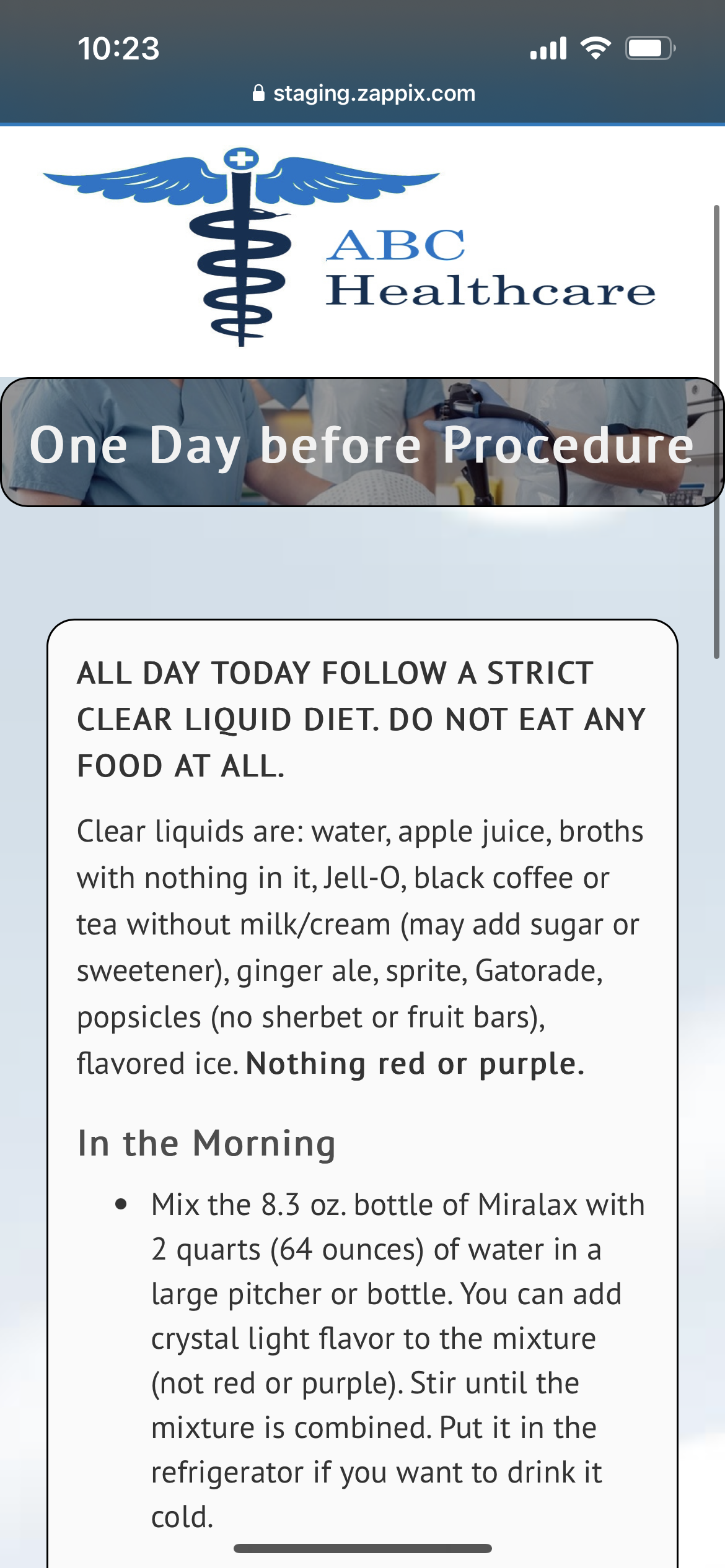 screenshot of Zappix Digital Patient Engagement